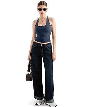 SUUKSESS Women Halter Tank Tops Double Lined Basic Backless